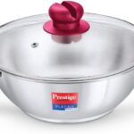 Prestige Platina Popular Stainless Steel Gas and Induction Compatible Kadai with Glass Lid, 260 mm