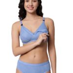 Accessorize Kingdom Women Cotton 2 Piece Maternity Nursing Bra and Panties Lingerie Set | Everyday Maternity Bra for Women Feeding Combo Pack (C, Light Blue, 36)