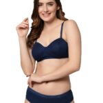 Accessorize Kingdom Women Cotton 2 Piece Bra and Panties Lingerie Set for Honeymoon | Anniversary | Everyday Bra Panty Combo (40, Navy Blue)