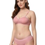 Accessorize Kingdom Women Cotton 2 Piece Bra and Panties Lingerie Set for Honeymoon | Anniversary | Everyday Bra Panty Combo (36, Pink)