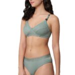 Accessorize Kingdom Women Cotton 2 Piece Maternity Nursing Bra and Panties Lingerie Set | Everyday Maternity Bra for Women Feeding Combo (B, Light Green, 40)