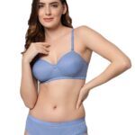 Accessorize Kingdom Women Cotton 2 Piece Bra and Panties Lingerie Set for Honeymoon | Anniversary | Everyday Bra Panty Combo (36, Light Blue)