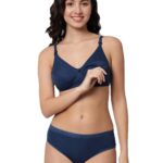 Accessorize Kingdom Women Cotton 2 Piece Maternity Nursing Bra and Panties Lingerie Set | Everyday Maternity Bra for Women Feeding Combo Pack (C, Navy Blue, 34)