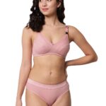 Accessorize Kingdom Women Cotton 2 Piece Maternity Nursing Bra and Panties Lingerie Set | Everyday Maternity Bra for Women Feeding Combo (B, Pink, 32)