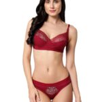 Accessorize Kingdom Women Sexy Lingerie Set Cotton Lace 2 Piece Bra and Panty Sets for Honeymoon | Anniversary (40B, Maroon)