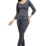 Accessorize Kingdom Slim Fit Low-Neck Thermal 3 Quarter Sleeved Top and Pyjama Set for Women (XX-Large, Blue)