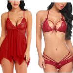 Accessorize Kingdom Women Babydoll Lingerie Set for Honeymoon for Woman Thongs | Sexy Night Dress Above Knee Baby Doll Night Dress | Pack of 2 Set. (Free Size, Wine Red)