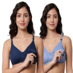 Accessorize Kingdom Women Cotton Blend Maternity Nursing Feeding Bra | Everyday Maternity Bra for Women (C, Light Blue & Navy Blue, 34)