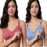 Accessorize Kingdom Women Cotton Blend Maternity Nursing Feeding Bra | Everyday Maternity Bra for Women (C, Light Blue & Brown, 38)