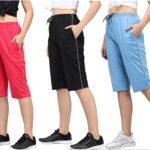 Accessorize Kingdom Women's Super Combed Cotton Elastane Stretch Slim Fit Capri Pants Shorts Sleep & Lounge Wear with Pocket (XL, Pack of 3)