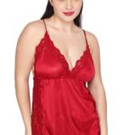 Accessorize Kingdom Women's Sexy Lace Lingerie Set V Neck Sheer Babydoll with G-String Night Suit (Wine Red)