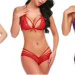 Accessorize Kingdom Lingerie Lace Babydoll 2 Piece Sexy Brasso & Net Blended Bra and Panty Bikinis Sets (3, Black_Red_Violet)