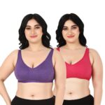 Accessorize Kingdom Full Support Minimizer Cotton Bra for Women, Everyday T-Shirt Pushup Heavy Breast | Bust Plus Size Bra (B, Purple-Red, 36)