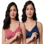 Accessorize Kingdom Women Cotton Blend Maternity Nursing Feeding Bra | Everyday Maternity Bra for Women (C, Brown & Navy Blue, 38)